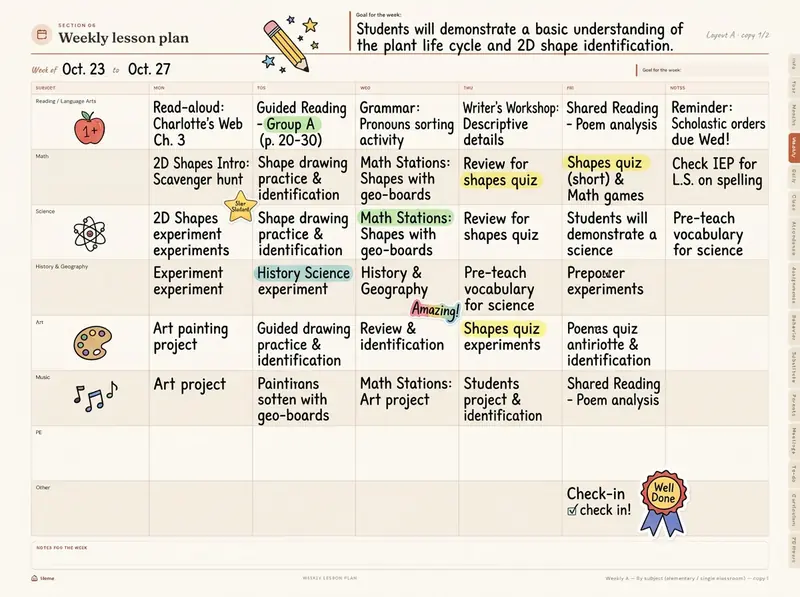 Weekly & Daily Lesson Planner page from Teacher Planner HQ