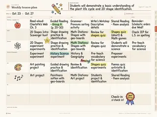 Weekly lesson plan page, filled in