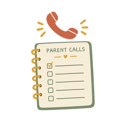 Parent calls log with checkboxes and a phone