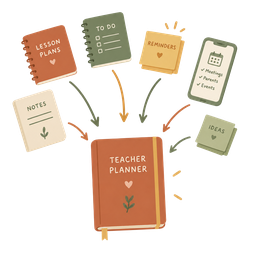 Notebooks and notes funnelling into one planner